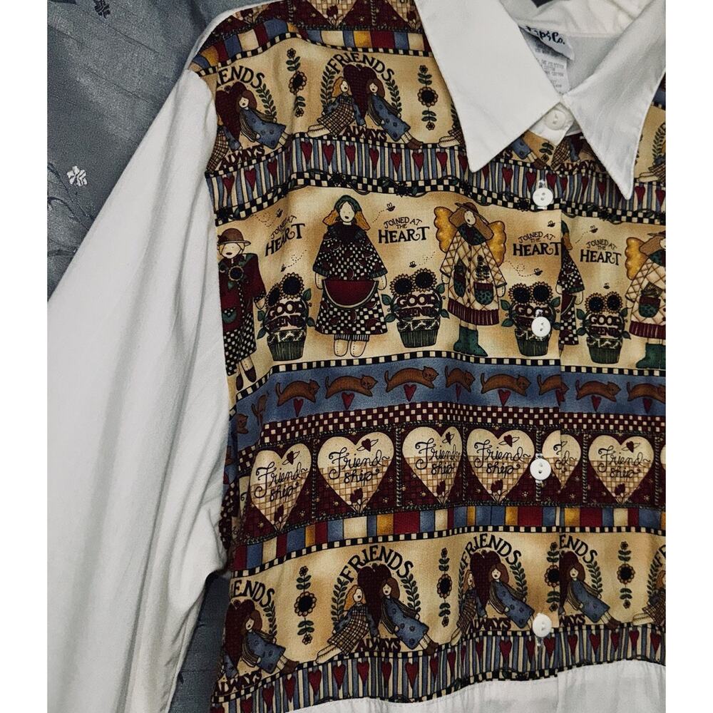 VTG 90s Tap & Co Women XL Button White Shirt Friends Garden Cats‎ Angel Cottage - Picture 3 of 7